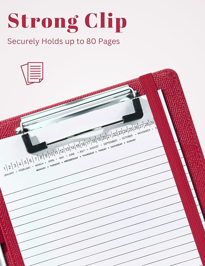 Mymazn Junior Padfolio Portfolio Folder, Small A5 Clipboard with Cover for 5'' x 8'' Writing Pad Notepad Holder for Business Office Men Women (Red)