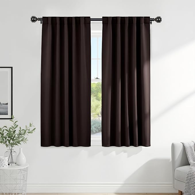 PONY DANCE Bedroom Blackout Curtains - 42 W x 72 L, Brown Window Draperies Thermal Insulated Back Tab/Rod Pocket Curtain Panels/Window Treatments Home Decoration, Double Pieces