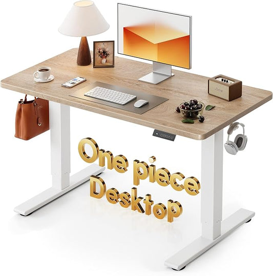 CubiCubi One-Piece Standing Desk, 48 x 24 Electric Height Adjustable Computer Desk, Sit Stand up Home Office Workstations with Whole-Piece Desktop, Maple