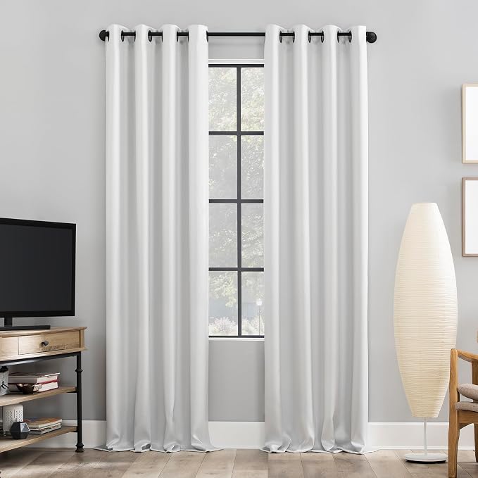 Sun Zero Nordic 2-Pack Theater Grade Noise Reducing Extreme 100% Total Blackout Grommet Curtain Panel Pair, Pearl Off-white, 52"W x 63"L (2 Panels)