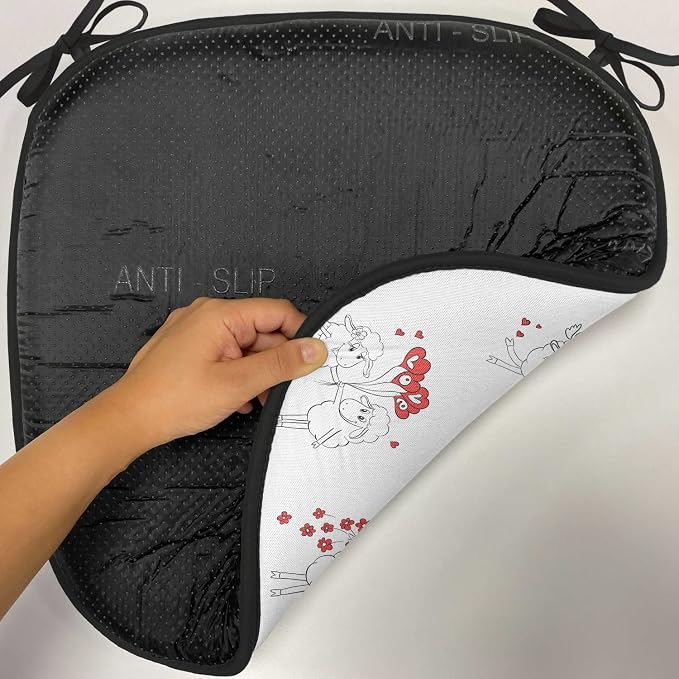 Lunarable Love Chair Cushion Pads Set of 6, Couple in Love Funny Pictures Happy Sheep Wedding Theme Doodle Style Illustration, Anti-Slip Seat Padding for Kitchen & Patio, 16"x16", Red Black White