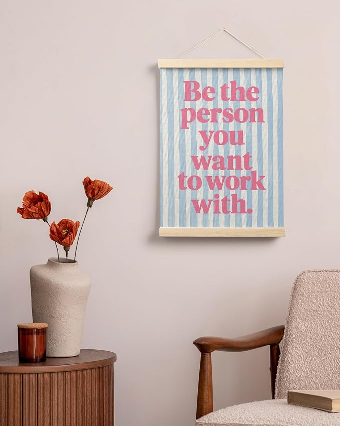 FGFK Inspirational Pink and Blue Office Wall Art Poster Hanger Frame, Be the Person You Want to Work with Motivational Teamwork Canvas Prints Framed Wall Decor for Office Workplace, 12x16 Inch