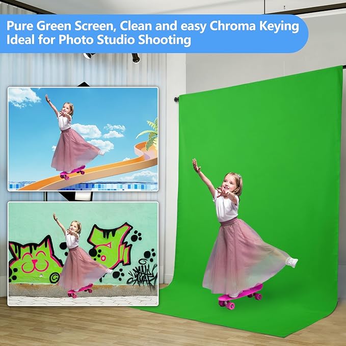 HEMMOTOP Green Screen Backdrop, 5x7 ft Photography Chroma Key Greenscreen Background Sheet for Background Removal, Zoom Meeting, Photo Video Studio, Live Streaming, Video Recording (Backdrop only)