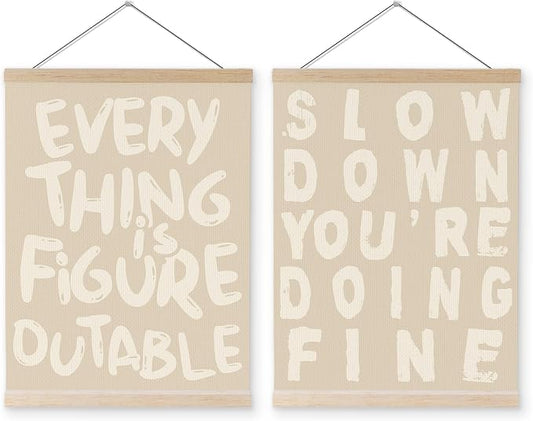 YQDEJ Beige Everything Is Figureoutable Inspirational Wall Art Poster Hanger Frame of 2, Positive Affirmations Wall Decor, Motivational Wall Art for Home Office Classroom, 12x16 Inch