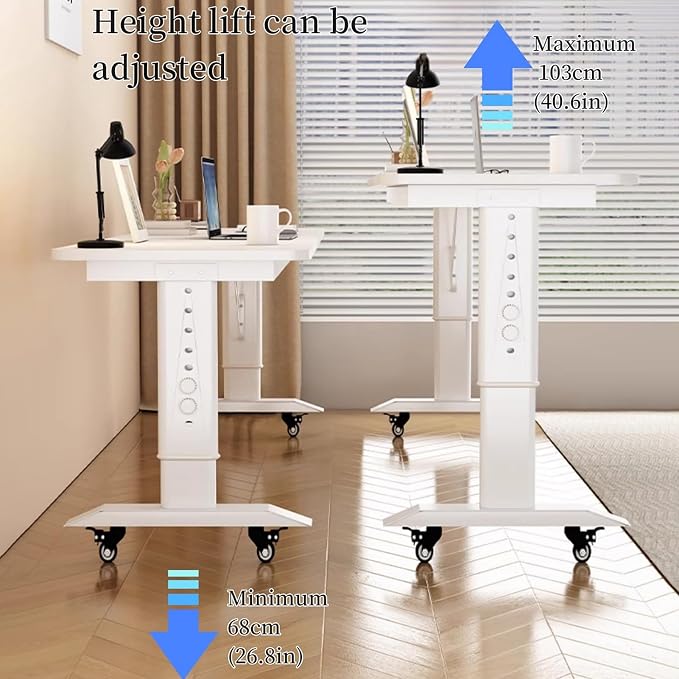 Over The Bed Table with Wheels for Easily Move Overbed Table Adjustable Height, Built-in Charging Port Standing Workstation Laptop Cart, Over Bed Table for Working Studying,White with Baffle
