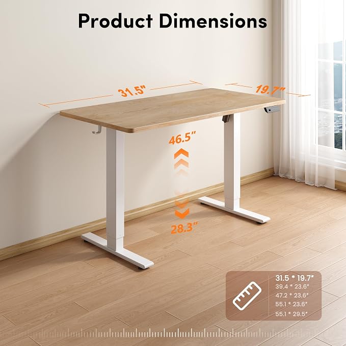 FEZIBO One-Piece Standing Desk, 32"x20" Seamless Tabletop Electric Height Adjustable for Home Office, Study Rooms & Multi-Device Workstations, Maple