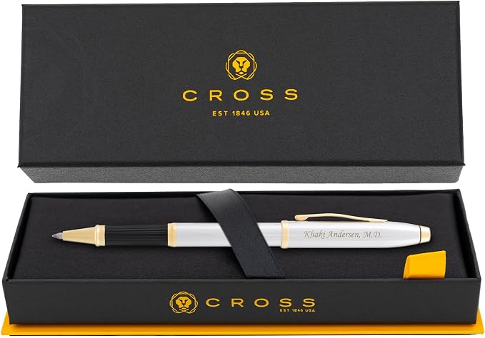 Cross Century II Medalist Rollerball Pen, Chrome and Gold Appointments, Custom Engraved — Graduation, Retirement, Promotion, or Holiday Gift