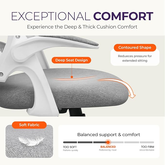 NEO CHAIR Office Desk Gaming Ergonomic Computer Chair with Lumbar Back Support Adjustable Height Swivel Rolling Wheels Flip-up Arms Mesh Chair for Home Vanity (Grey)