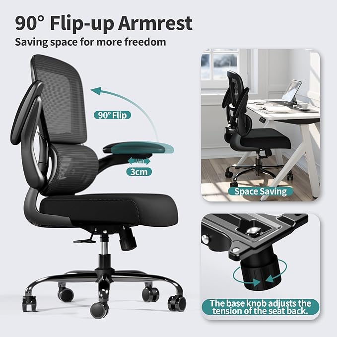 TRALT Office Chair - Ergonomic Desk Chair with Adjustable Lumbar Support, Mesh Computer Chair, Executive Chairs for Home Office Comfortable Lumbar Support Black Pack of 2