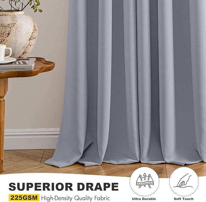 MIULEE Blackout Curtains for Bedroom Living Room 2 Panels, Thermal Insulated Room Darkening Drapes Grommet Noise Reducing Light Blocking Window Treatments 45 Inches Long 40x45 Inch Silver Grey