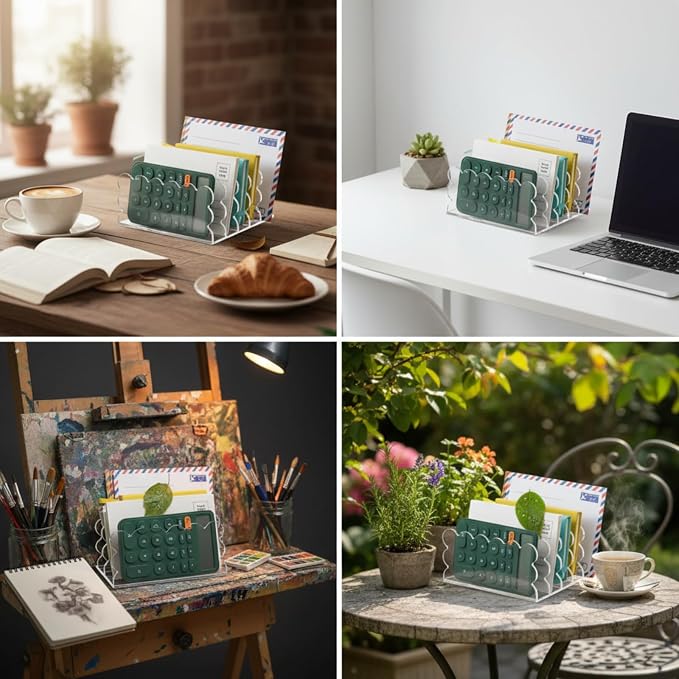 Clear Vertical File Organizer Acrylic File Holder Mails Letter Paper Envelope holder Stand Desk Organizer for Office Home School(5 Compartments,6.3 x 5.9 x 3 Inch)
