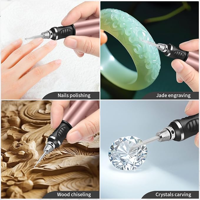 Engraving Pen, Ultimate Cordless Engraving Pen for Artists & DIYers - Engrave 60+ Surfaces - Beginner Friendly- 30 Bits & Mastery Guide (Rose)