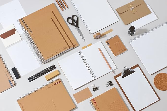 Maruman Spiral Note Basic Dot Grid Notebook- A5, 5.83" x 8.27", 80 Sheets / 160 Pages, 5mm Dotted Journal, Perforated Pages & Wire-Bound to Lay Flat, Sturdy Kraft Cover, Made in Japan