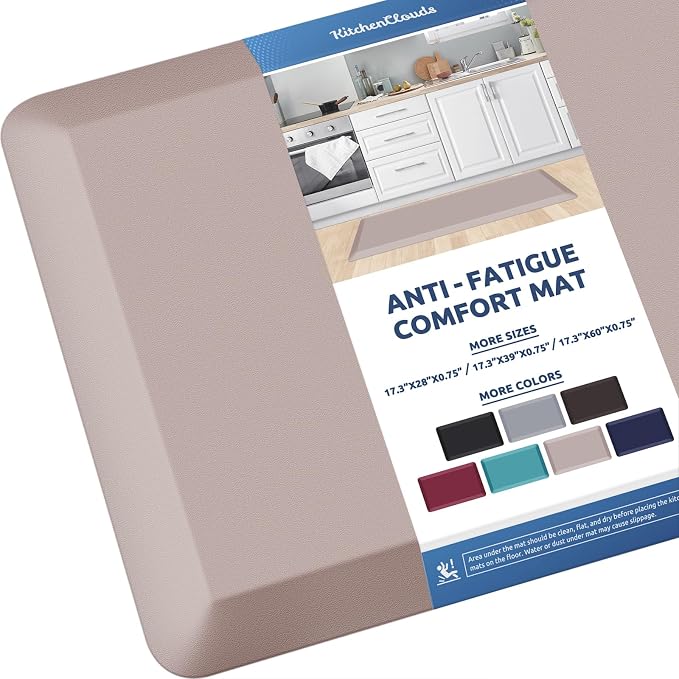 KitchenClouds Kitchen Mat Cushioned Anti Fatigue Kitchen Rug Non Slip Standing Mat Comfort Floor Mats for Sink Office (17.3"x39"- 0.8inch,Khaki) | Water-Resistant, Non-Slip, Easy to Clean Comfort Floor Mat for Kitchen, Sink & Office, Multiple Colors & ...