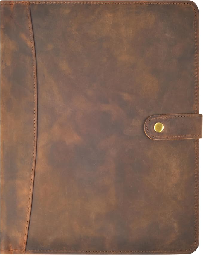 Leather Resume Portfolio Folder for Interview, Professional Padfolio Organizer Binder A4, Graduation & New Job Gift for Men Women – Brown