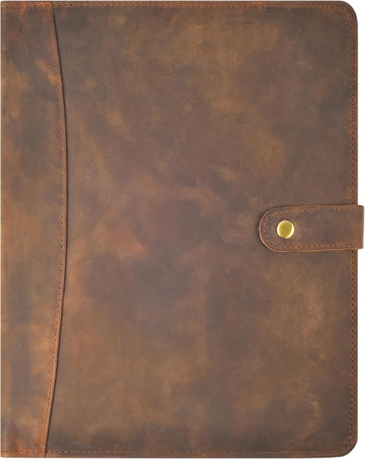 Leather Resume Portfolio Folder for Interview, Professional Padfolio Organizer Binder A4, Graduation & New Job Gift for Men Women – Brown