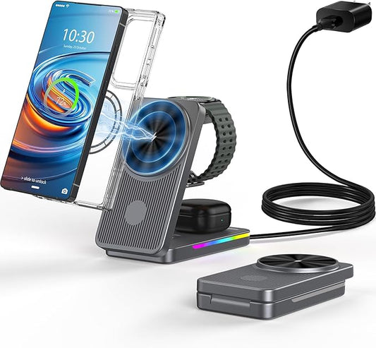 Wireless Charger for Samsung, 3 in 1 Charging Station for Samsung - Magnetic Android Charging Station for Galaxy S26 Ultra, Z Fold/Flip & Buds4 Pro - Nightstand Organizer & Bedside Charger for Travel