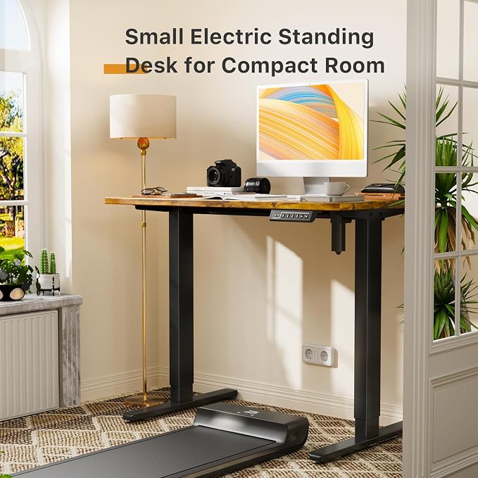 JOY worker Small Electric Computer Desk, 40" Whole Piece Height Adjustable | 40" x 20" Rustic Brown Compact Sit Stand Desk with Memory Controller, Narrow Computer Workstation for Home Office Walking Pad