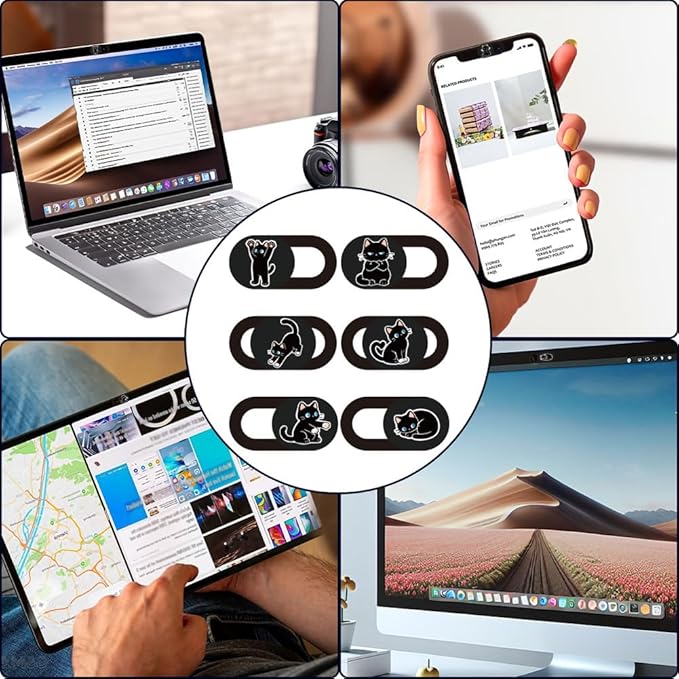 6Pcs 6 Styles Cat Camera Cover Slide Cute Privacy Guard Accessories, 0.04 Inch Ultra Thin Webcam Cover Protector Blocker for Laptop Desktop Computer Tablet Notebook Mini PC Home Office Use