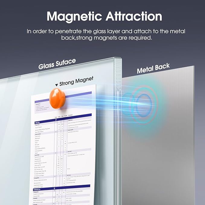 MaxGear Magnetic Glass Mobile White Board, 40" x 28" Adjustable Height | Whiteboard with Stand & Wheels, Portable Dry Erase Easel for Office, Classroom & Home, Includes 4 Markers, 6 Magnets & Eraser