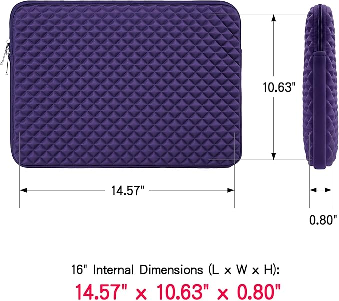 RAINYEAR 16 Inch Laptop Sleeve Diamond Foam Shock Resistant Protective Case Fluffy Lining Zipper Cover Carrying Bag Specially Compatible with New 16" MacBook Pro A2141 A2485 M1 M2 M3 M4(Purple)