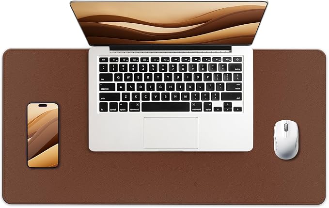 Desk Pad Protector, Leather & Suede Desk Mat, Non-Slip Desk Pad Mat, Large Mouse Pad, Waterproof Desk Blotter Mat, Desk Cover for Office, Home (Seal Brown, 23.6" x 13.7")