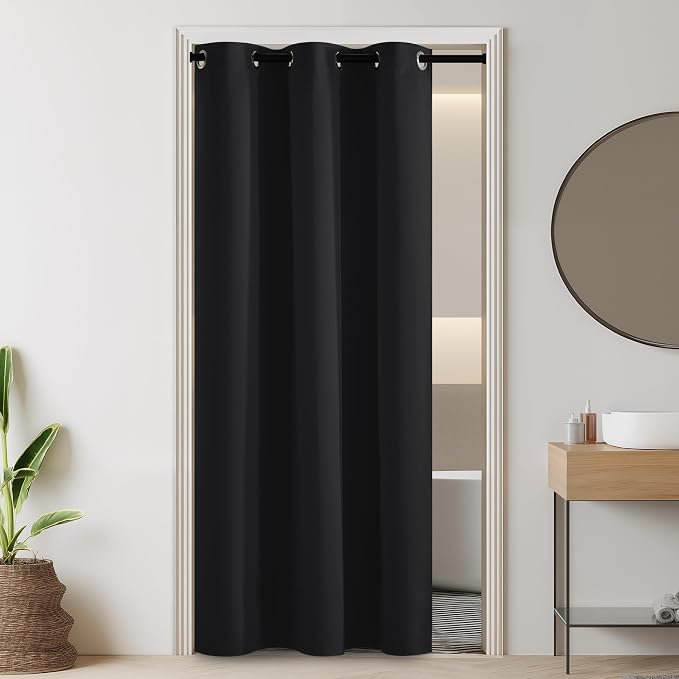 RYB HOME 100% Blackout Doorway Curtains, Closet Curtain for Open Closet, Privacy Room Divider Drape for Bedroom/Temporary Door, 1 Panel, W42 x L80, Black
