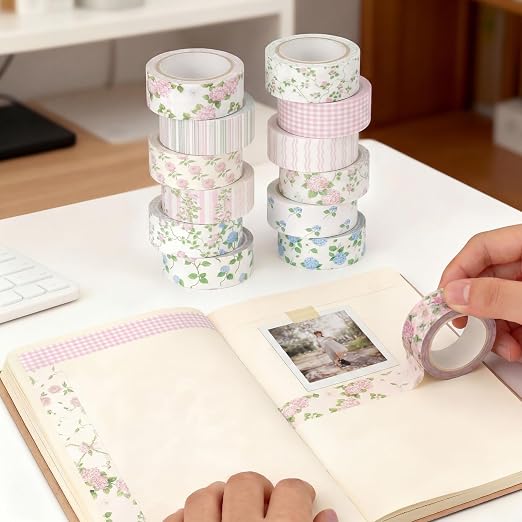Gueevin 24 Rolls Watercolor Floral Washi Tape Set 15 mm Seasonal Flower Decorative Washi Tape for Craft Arts DIY Scrapbook Journaling Supplies Gift Wrapping(Flowers)