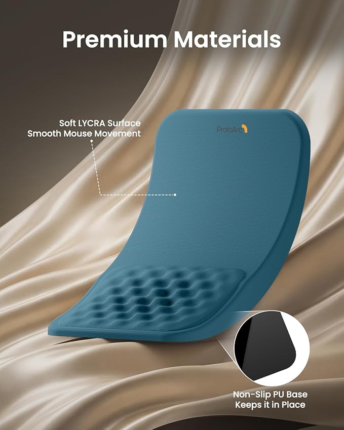 ProtoArc Ergonomic Mouse Pad with Wrist Rest, MP50 Mousepad with Massage Design, Soft Memory Foam and Non-Slip PU Base for Pain Relief, Desk, Home, Office, 12x8 Inches, Blue (Mouse Not Included)