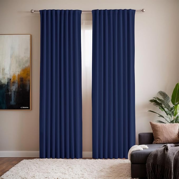 2 Pages Privacy Curtains for Windows - Blackout Heat Blocking Window Shades for Bedroom Darkening - Navy Sunblock Curtains Back Tab and Rod Pocket with Hook 52 x 90 Inches Long