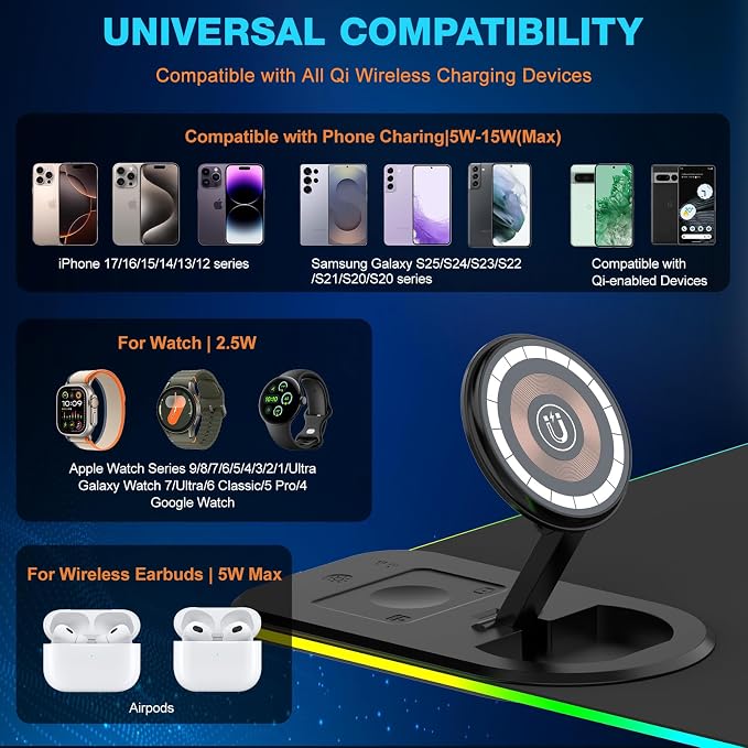 Gaming Mouse Pad Wireless Charging - Desk Mat Magnetic Foldable Phone Stand 15W Fast Charge, RGB Extended Large Keyboard Mousepad - PC Laptop Desk Pad for Work Game (Adapter Not Included)