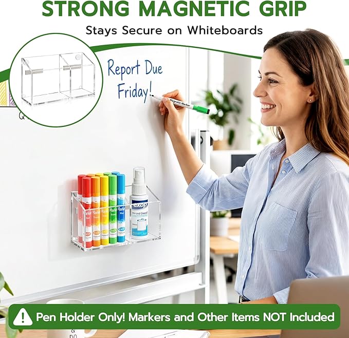 MR.MATE Magnetic Pen Holder, Acrylic Magnetic Dry Erase Marker Holder for Whiteboard, Non-Slip Pencil Cup Holders for Fridge, Magnet Locker Organizer for Office Classroom Desk (Clear)