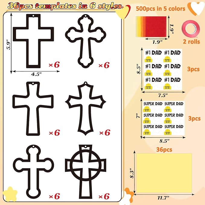 Renbuzhu 36PCS Fathers Day Crafts Bulk: Father's Religious Paper Suncatchers, Christian Sunday School Classroom Activity DIY Kits Gifts Decorations, Window Stained Glass Effect Art Supplies