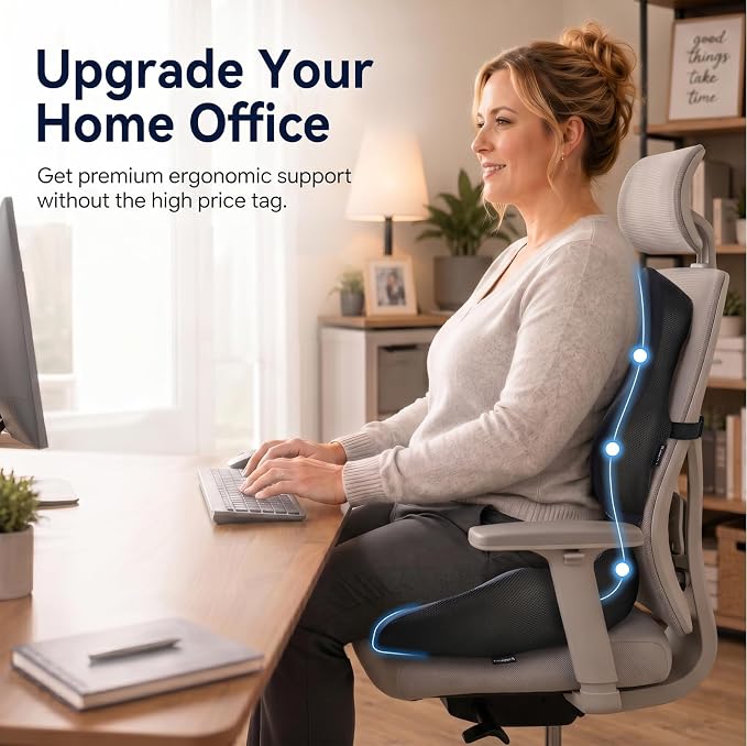 Oversized Seat Cushion with Lumbar Support for Long Sitting & Office Chairs | Designed for 150–300 Lbs with Ergonomic Support for Tailbone & Sciatica Relief in Car, Office, Home & Wheelchair