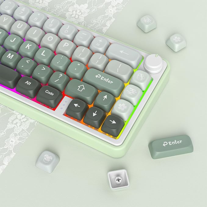 Guffercty kred MOA Profile Keycaps Set 132 PCS, PBT Keycaps Compatible with Cherry MX Switch 60% 65% 75% 100% Mechanical Keyboards for Gaming & Office (MOA-Gradient Green)