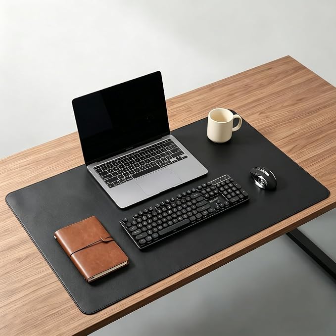 14" x 55" Waterproof Fabric Desk Pad, Suede Design-Slip Base, Stitched Edges No Curling, Fits Laptop Keyboard and Mouse, Smooth Office Mat Mouse Pad for Work, Black