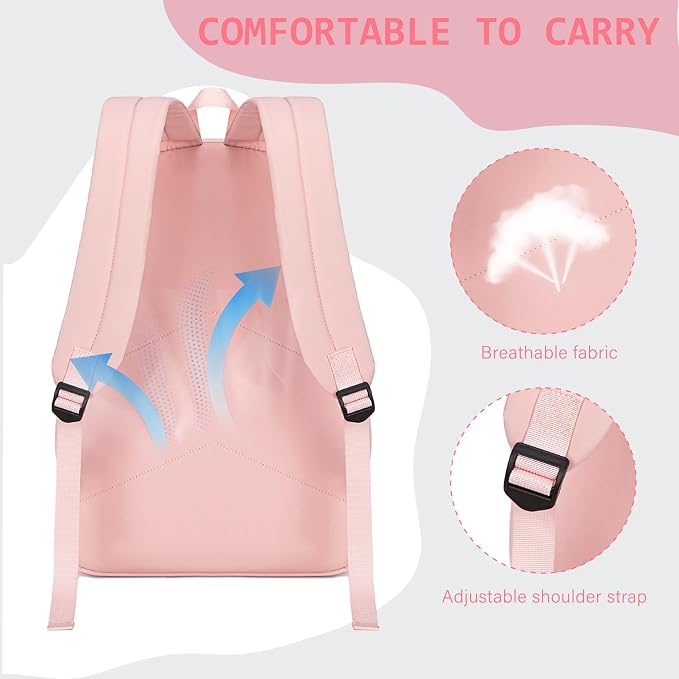 Bluboon Teen Girls School Backpack Kids Bookbag Set with Lunch Box Pencil Case Travel Laptop Backpack Casual Daypacks (Pink Set -3)