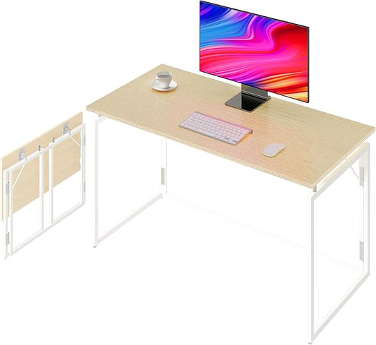 Folding Desk - 39.4” Wood Top Foldable Desk for Small Spaces | No Assembly Required Compact Desk for Home Office, Writing, and Study
