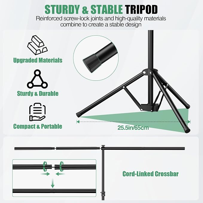 Black Backdrop Kit, 5×7ft Portable Black Photo Background with Adjustable T-Shaped Stand, 5 Clamps, Carrying Bag for Parties, Streaming, Photography, Zoom, Gaming, Video Studio