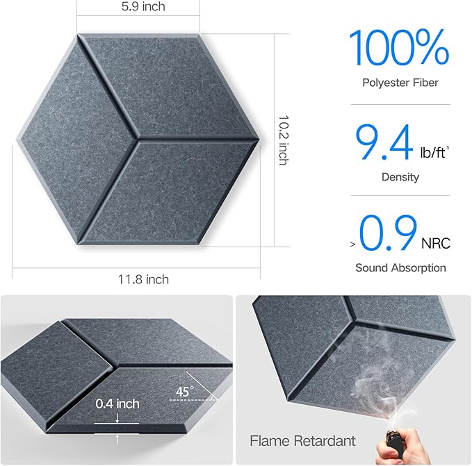 16 Pack Self-Adhesive Acoustic Panels 12" X 10" X 0.4" - Sound Proof Foam Panels for Wall with High Density, Y-Lined Design, Flame Resistant, Absorb Noise and Eliminate Echoes(Gray)