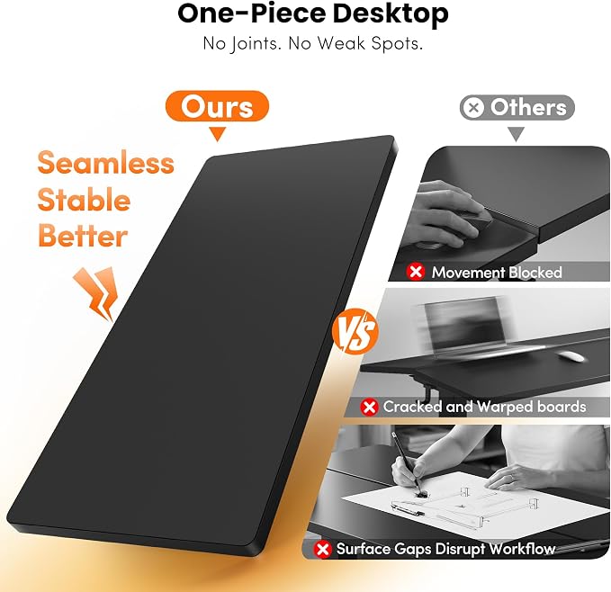 CubiCubi One-Piece Standing Desk, 48 x 24 Electric Height Adjustable Computer Desk, Sit Stand up Home Office Workstations with Whole-Piece Desktop, Black