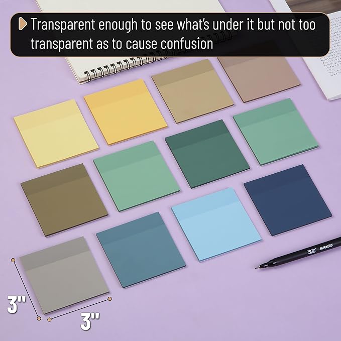 Mr. Pen- Transparent Sticky Notes, 3”x3”, Coastal Calm, 12 Pads, 600 Sheets, Bible Journaling Sticky Notes, See Through Sticky Notes, Stocky Notes for Bible Journaling