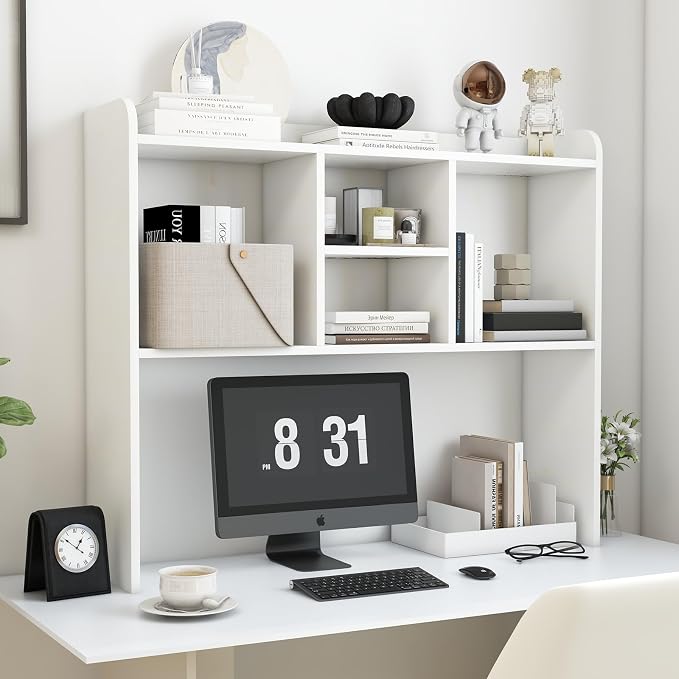 COBANA Desktop Bookshelf, Countertop Storage Hutch, Desk Organizer, White | Desktop Storage Shelf, 5 Shelves for Computer Desk, Adjustable, Detachable, Durable, Suitable for Office Home Dorm
