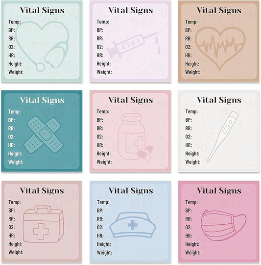 Vital Signs Sticky Notes Gifts, 9 Pack Vitals Signs Notepad for Nurse Daily Monitoring 3x3 Inch, Patient Health Checklist Office Hospital Memo Pads Supplies (450 Sheets)