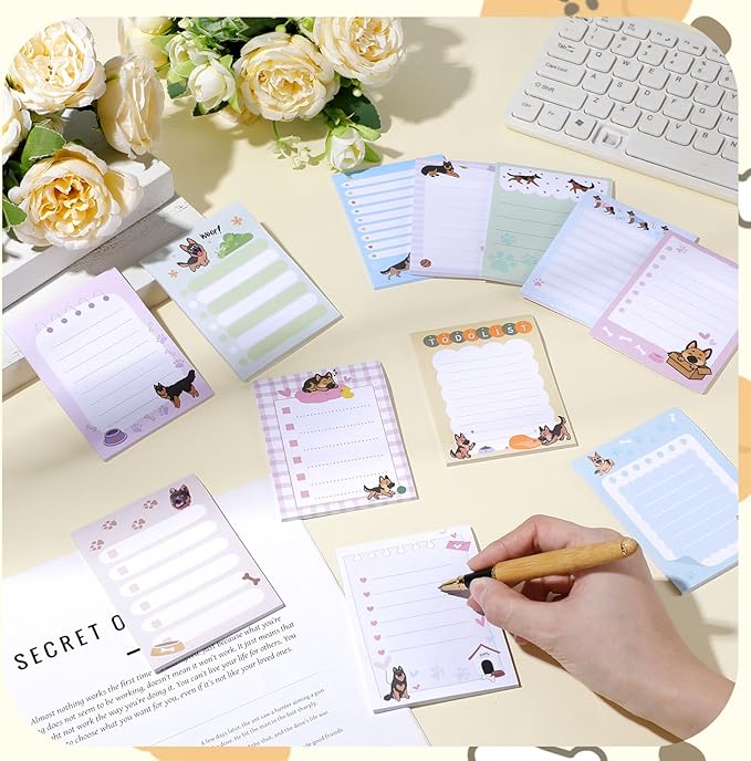 12 Pcs German Shepherd Sticky Notes 3x4 Inches Dog Notepad to Do List Kawaii Dog Lover Gifts for Women Office Supplies Sticky Notes Home Christmas Office Decor