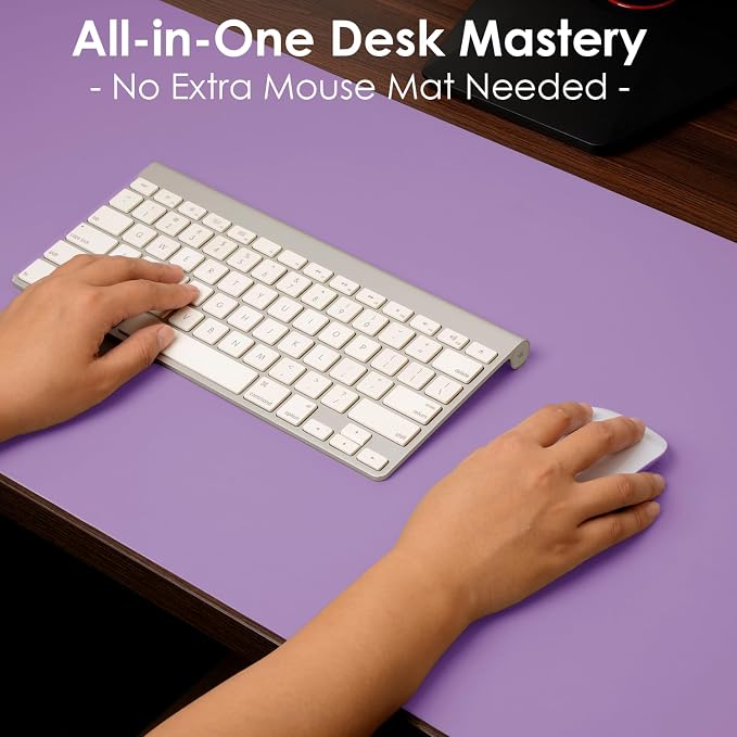 Leather Desk Pad Protector, Waterproof Mouse Pad, PU Desk Mat, Office Desk Cover, Desk Writing Mat for Office/Home/Work/Cubicle (Purple) 35.4x17 in
