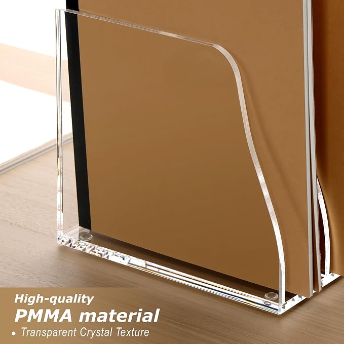SANRUI Acrylic Desk File Organizer, 8 Slot Clear Magazine File Holder | Desktop Vertical Workspace Sorters, Folder Rack for Office Accessories Organization Storage