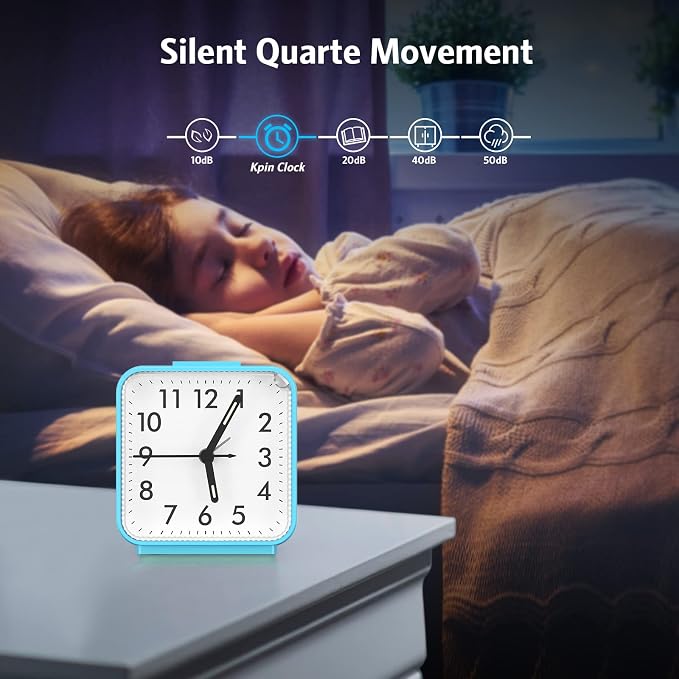 AMIR Silent Non Ticking Analog Alarm Clock, Battery Operated Small Clock | Beep Alarm Clock with Snooze & Night Light for Bedroom, Bedside Desk, Students & Heavy Sleepers