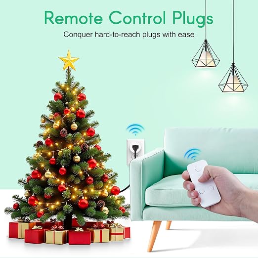 NineLeaf Remote Timer Switch, 500FT Long Range Wireless Plug in Light Switch, Easy Setup Remote Outlet, Programmable On/Off Control for Fans, Lights, Household Appliances,1Remote 4Outlets
