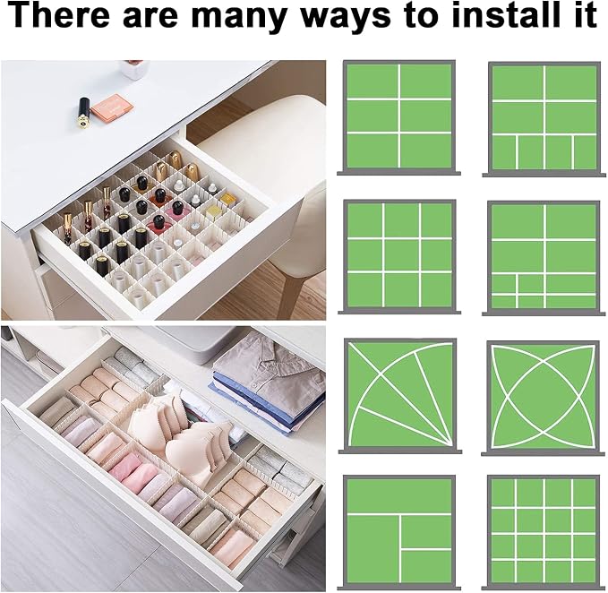 24Pcs Adjustable Drawer Dividers - 14.5Inch Plastic Storage Dividers - White DIY Grid Organizer for Socks, Underwear, Makeup, Clothes